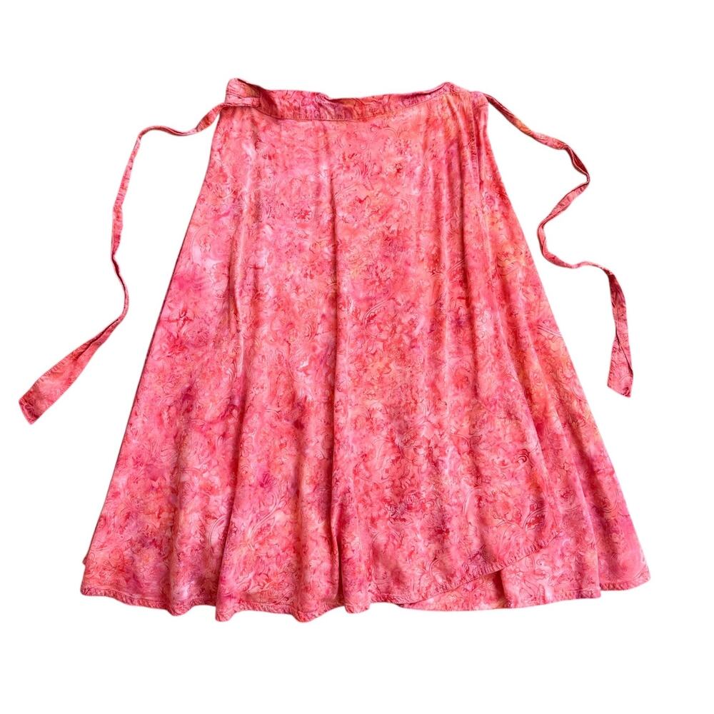 Vintage Hawaiian Wrap Skirt Pink Floral Beach Cover Up Tropical Boho One Size